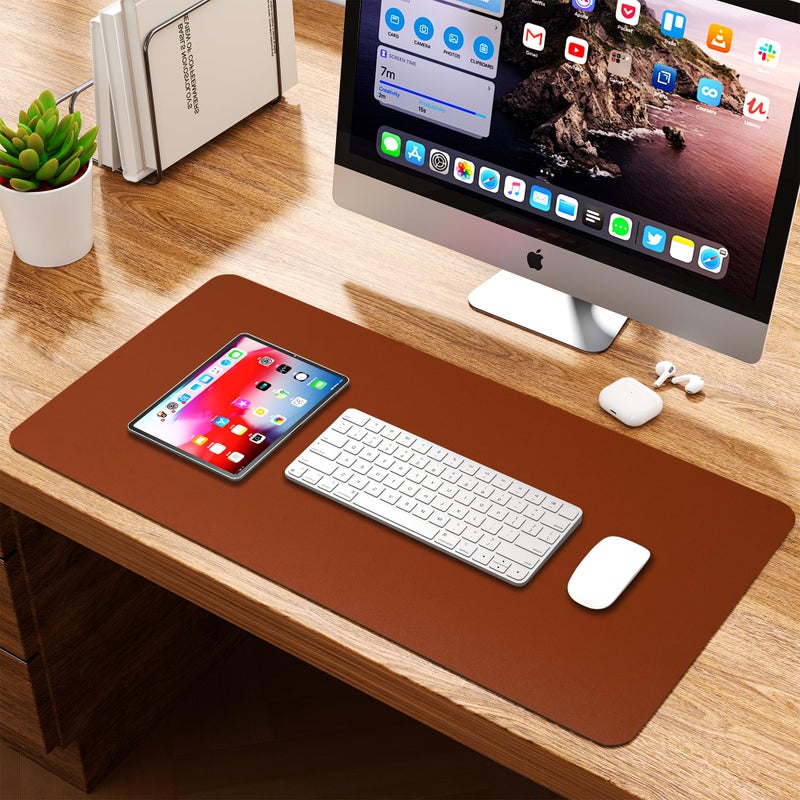 WAYBER Leather Desk Pad Protector, Waterproof Mouse Pad, PU Desk Mat, Office Desk Cover, Desk Writing Mat for Office/Home/Work/Cubicle (Brown/Gray) 31.5x15.7in - Image 5